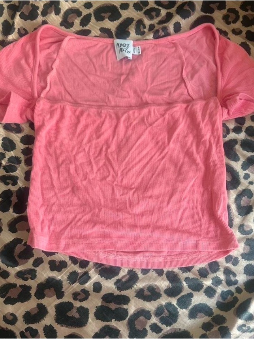 Princess Polly Coral Pink Square Neck Ribbed Crop Top